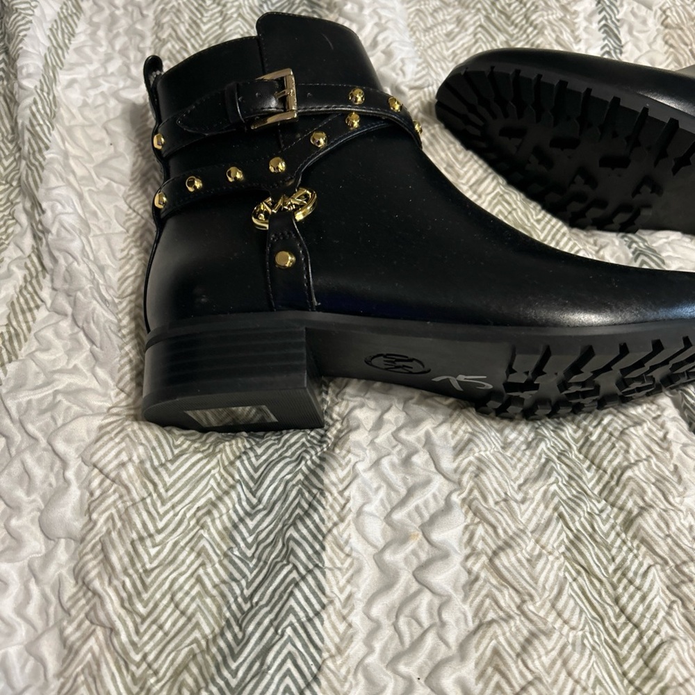 Michael Kors Black Ankle Boots with Gold Studs